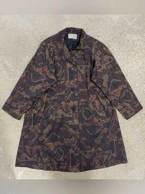 Vision Vintage Aztec Pattern Long Trench Pea Coat Style Jacket